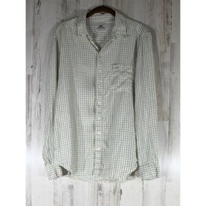 Madda Fella Linen Button Up Shirt Medium Pastel Green White Windowpane Plaid